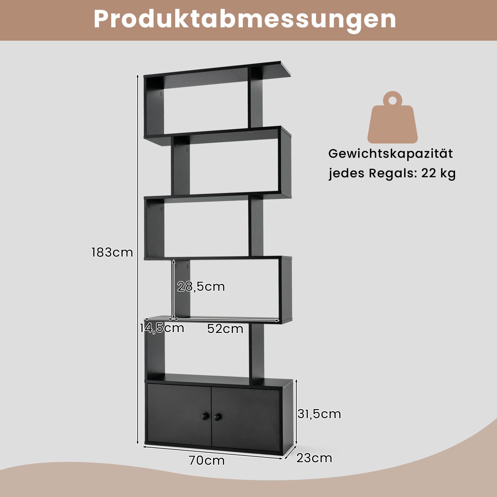 COSTWAY Bücherregal 6 Ebenen Standregal aus Holz, 183 x 70 x 23 cm – Bild 3 von 5