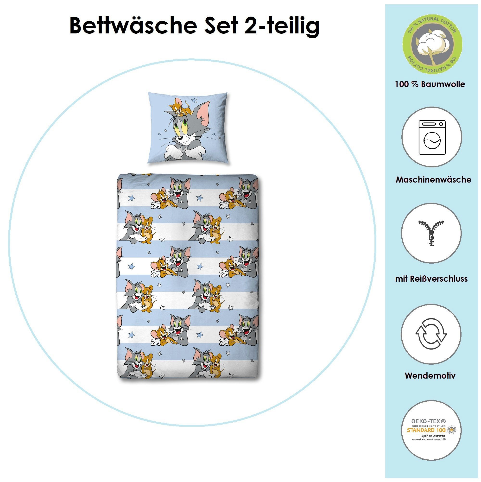 Familando Kinderbettwäsche Tom und Jerry "Mäusejagd" 135x200 + 80x80 cm aus günstig online kaufen