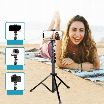 AKKEE Bluetooth Selfie Stick Stativ Smartphone-Halterung, (Ausziehbar Stativ Ständer, 1-tlg., mit Bluetooth Fernbedienung, Perfekt für Selfies, Videoaufnahmen, Live Streaming, Schwarz)