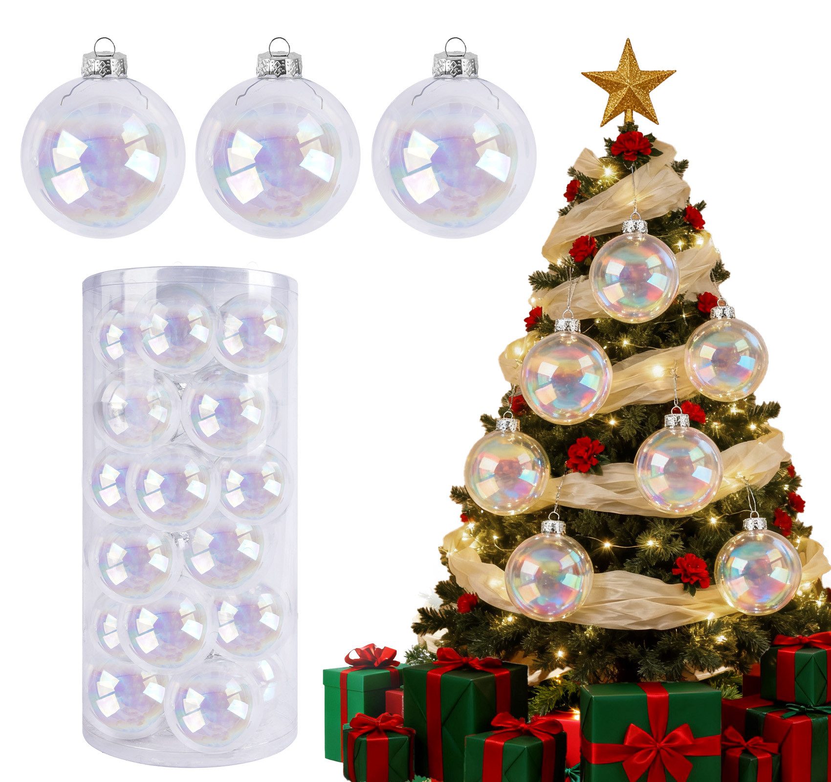 ElitVita Weihnachtsbaumkugel Weihnachtskugeln, 24er Set Christbaumkugeln, Ø6/8 cm, Glas (24 St), Christbaumschmuck für Weihnachtsbaum Weihnachten Deko
