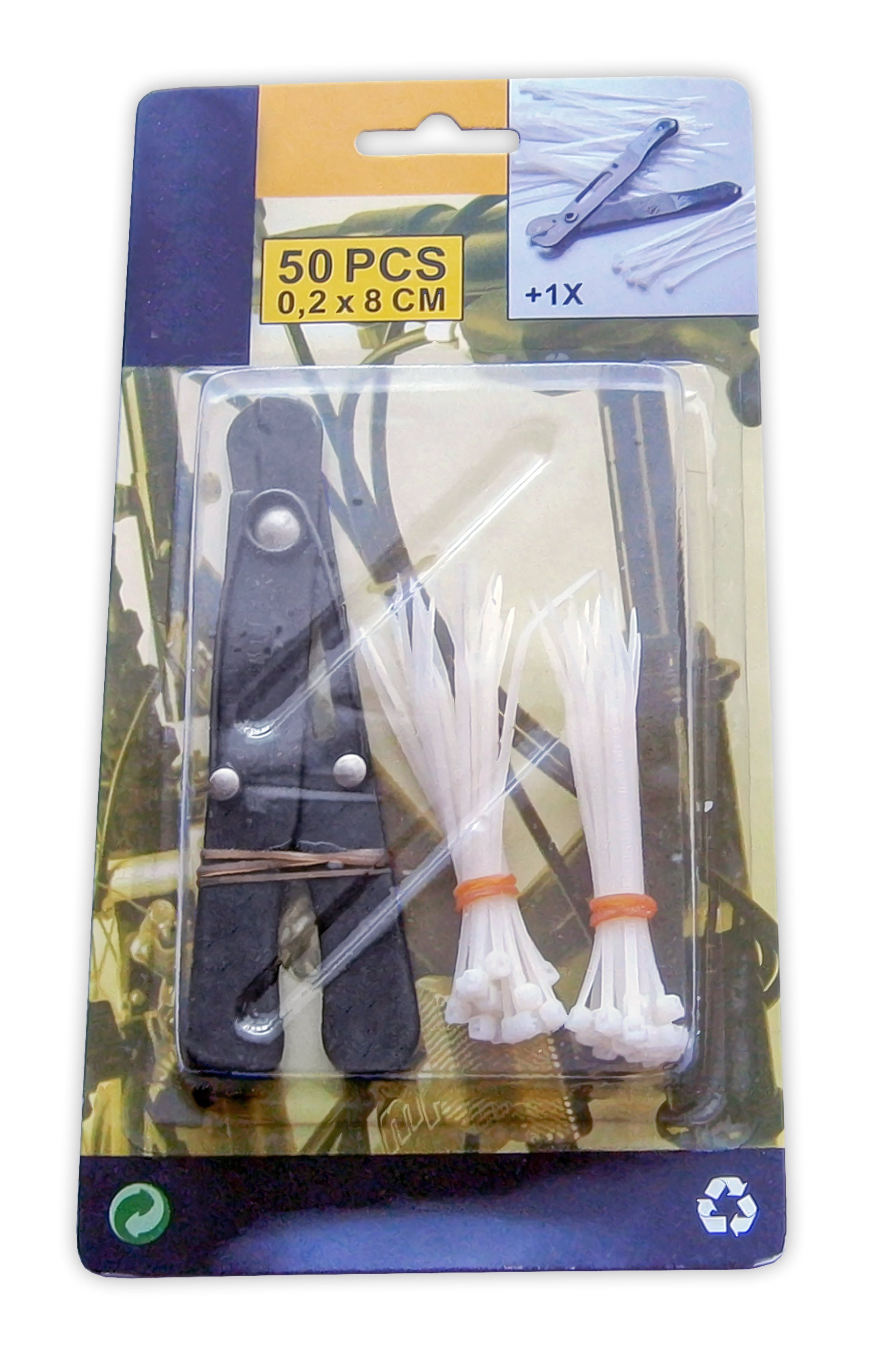 EDCO Kabelbinder KABELBINDER SET 50 Stück mit ZANGE Kabel Binder 0,2x8cm Nylon weiß E71 (50-St)