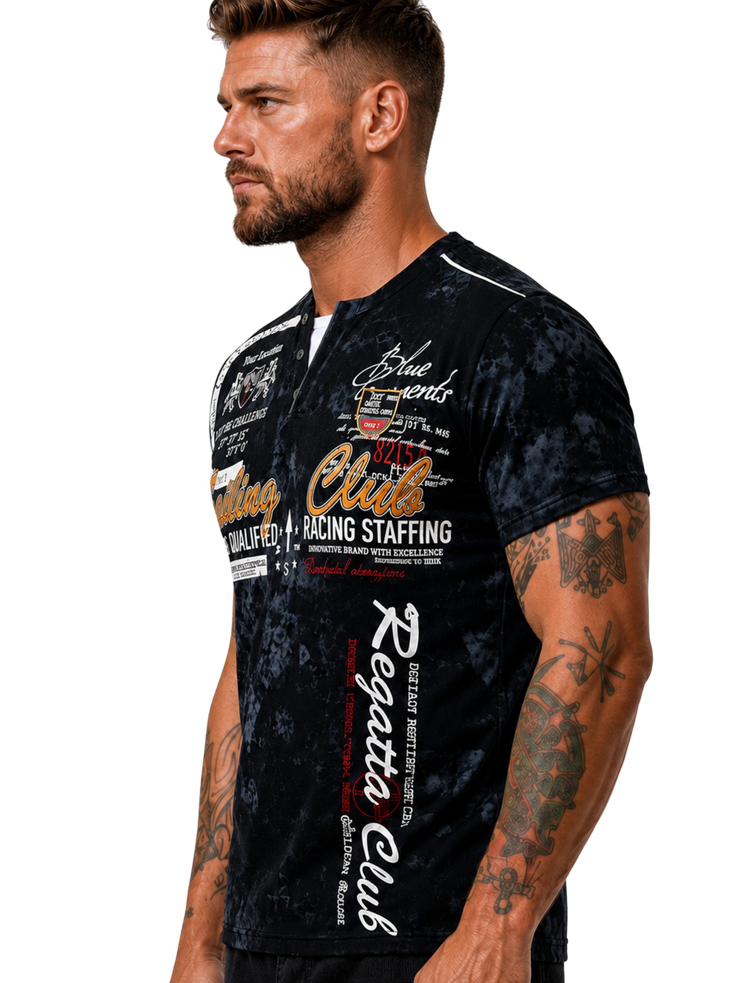 L.gonline Kurzarmshirt Herren T-Shirt, Sommershirt, Batik Optik, 2879 Schwarz 3XL (Shirt Kurzarmshirt Tee, 1-tlg) Fitness Freizeit Casual