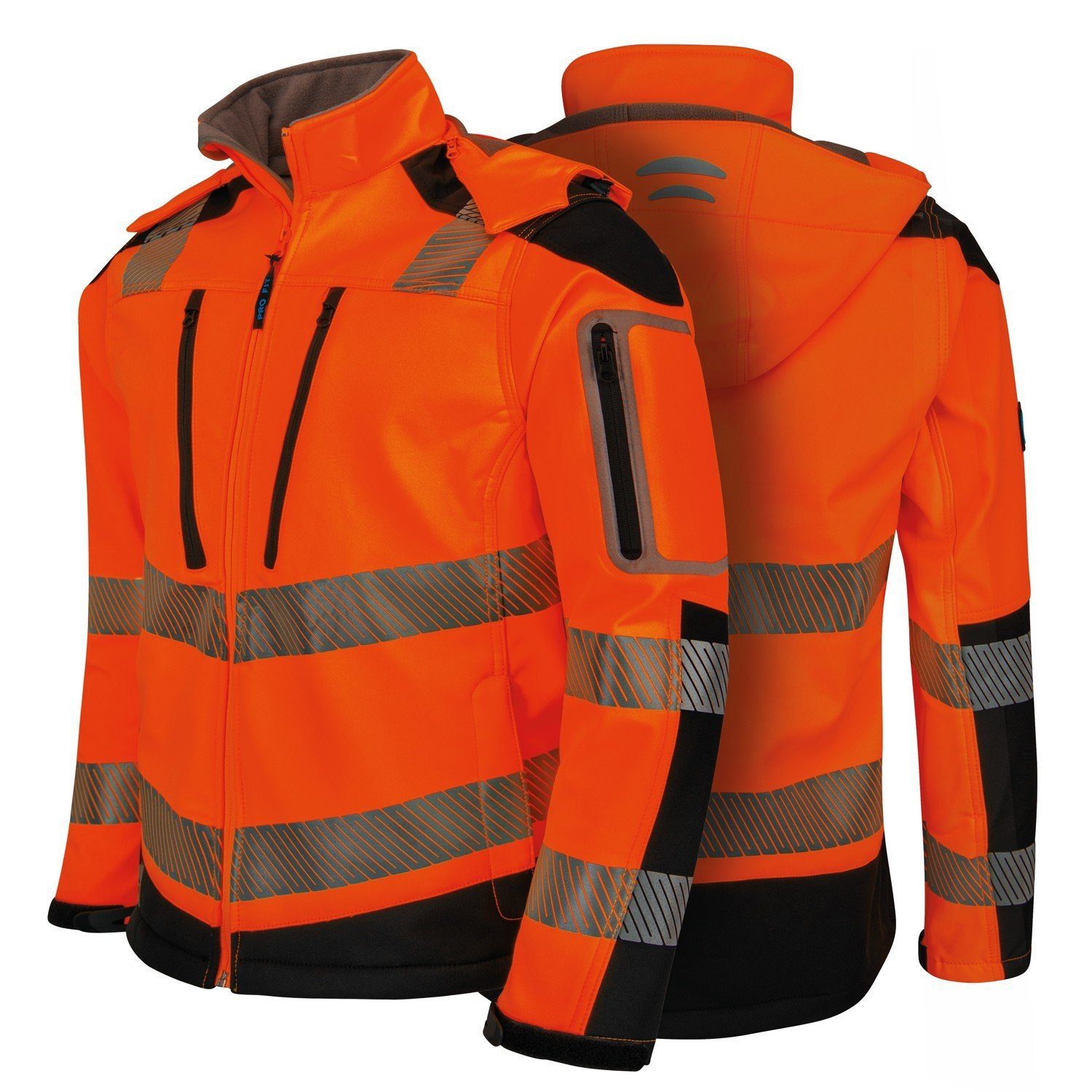 Atmungsaktiv Fitzner by Winddicht, Warnschutz Neonorange/Schwarz Reflektierende Streifen, PRO Softshelljacke, Wasserdicht, (1-St) Arbeitsjacke FIT