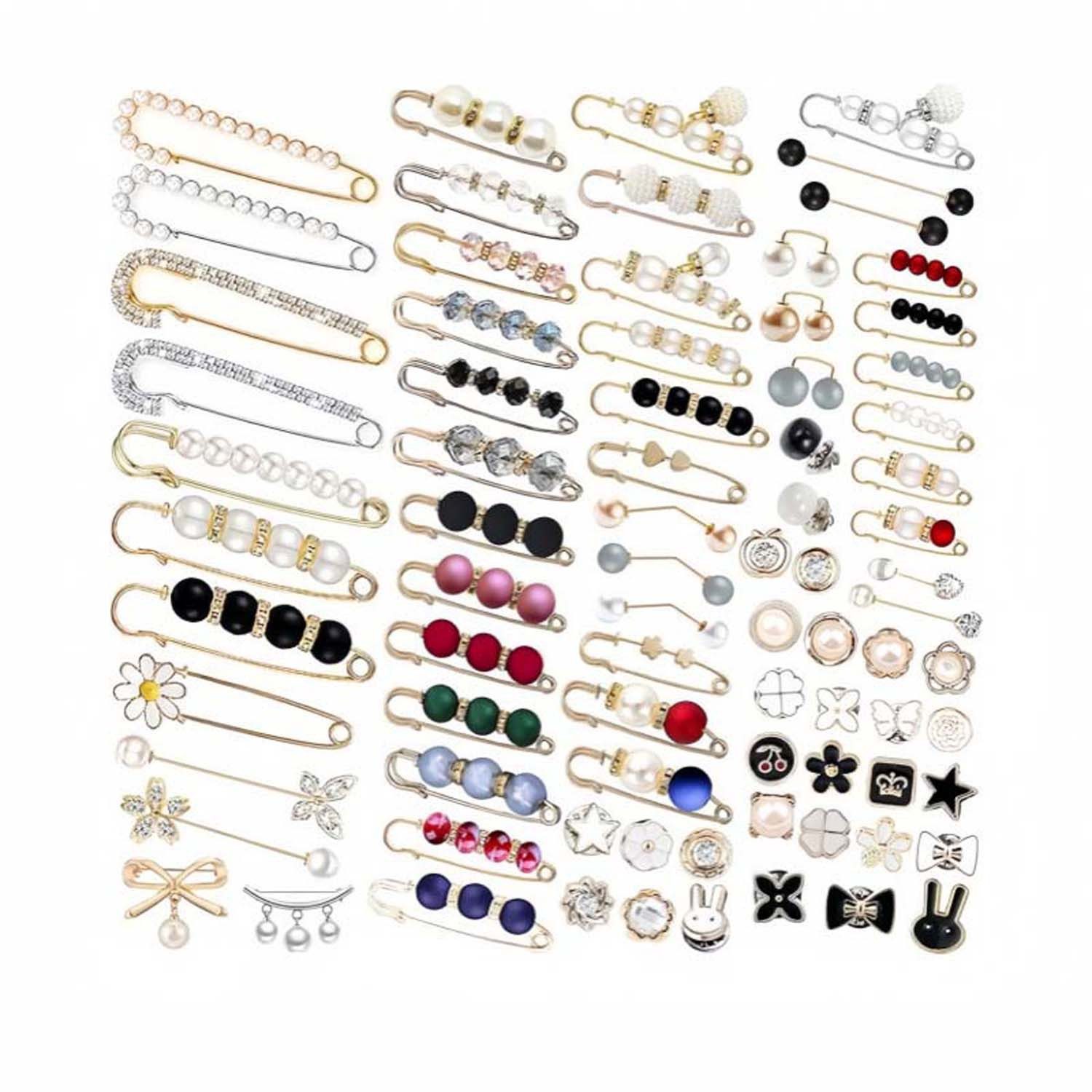 Zaewry Anstecknadel Set 80 Stück Perlen Brosche Damen Hose Enger Machen Clip Perlen (80-tlg)