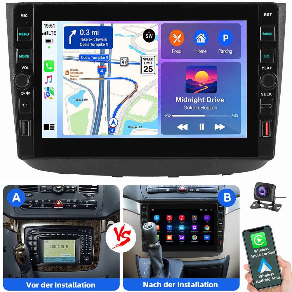 ESSGOO Für Mercedes Benz Vito Viano W639 Android 15 USB Type-C Autoradio (RDS, Digitalradio (DAB), FM)