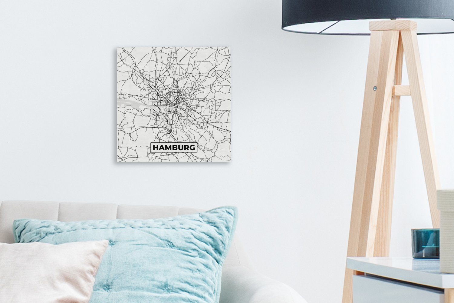 OneMillionCanvasses® Leinwandbild Karte (1 Bilder für Leinwand Hamburg St), - Schlafzimmer Wohnzimmer Stadtplan, 