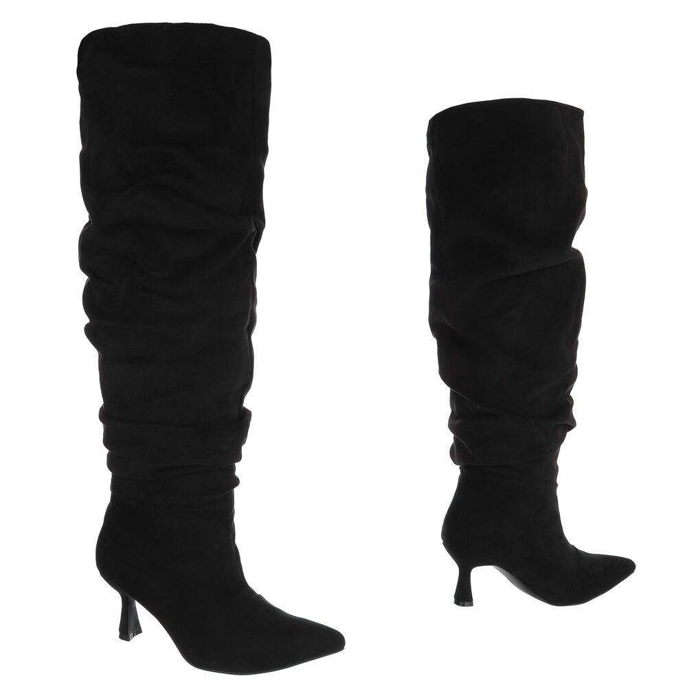 Ital-Design Damen Overknee-Stiefel mit Absatz und Gerafftem Schaft Overkneestiefel (92157727) Pfennig-/Stilettoabsatz Stiefel in Schwarz – Bild 4 von 5