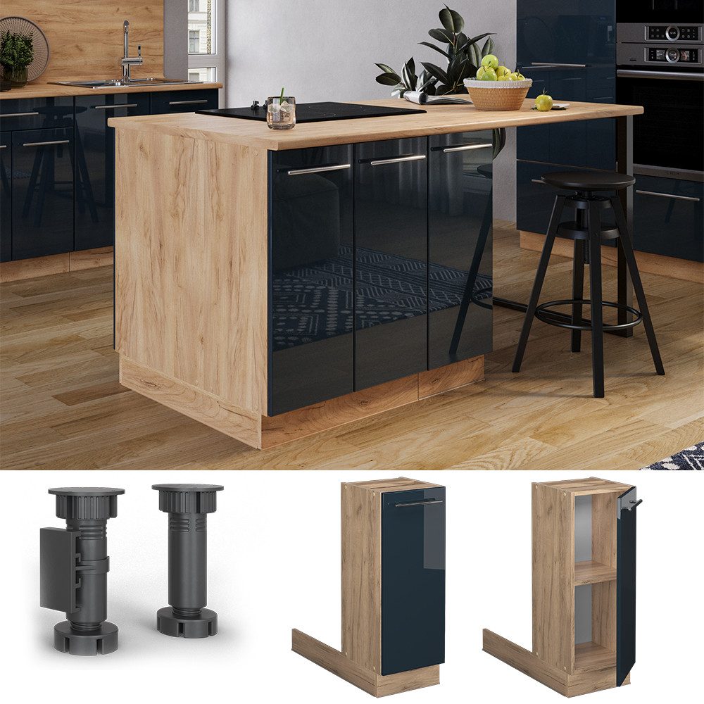 Vicco Unterschrank Fame-Line, Dunkelblau Hochglanz/Goldkraft Eiche, günstig online kaufen