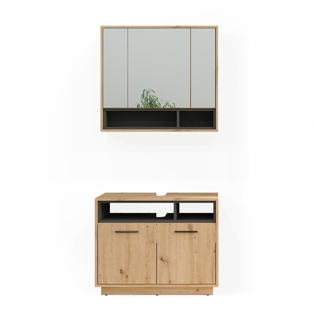 Vicco Badmöbel-Set Beatrice, Eiche/Anthrazit, 2 Teile, günstig online kaufen