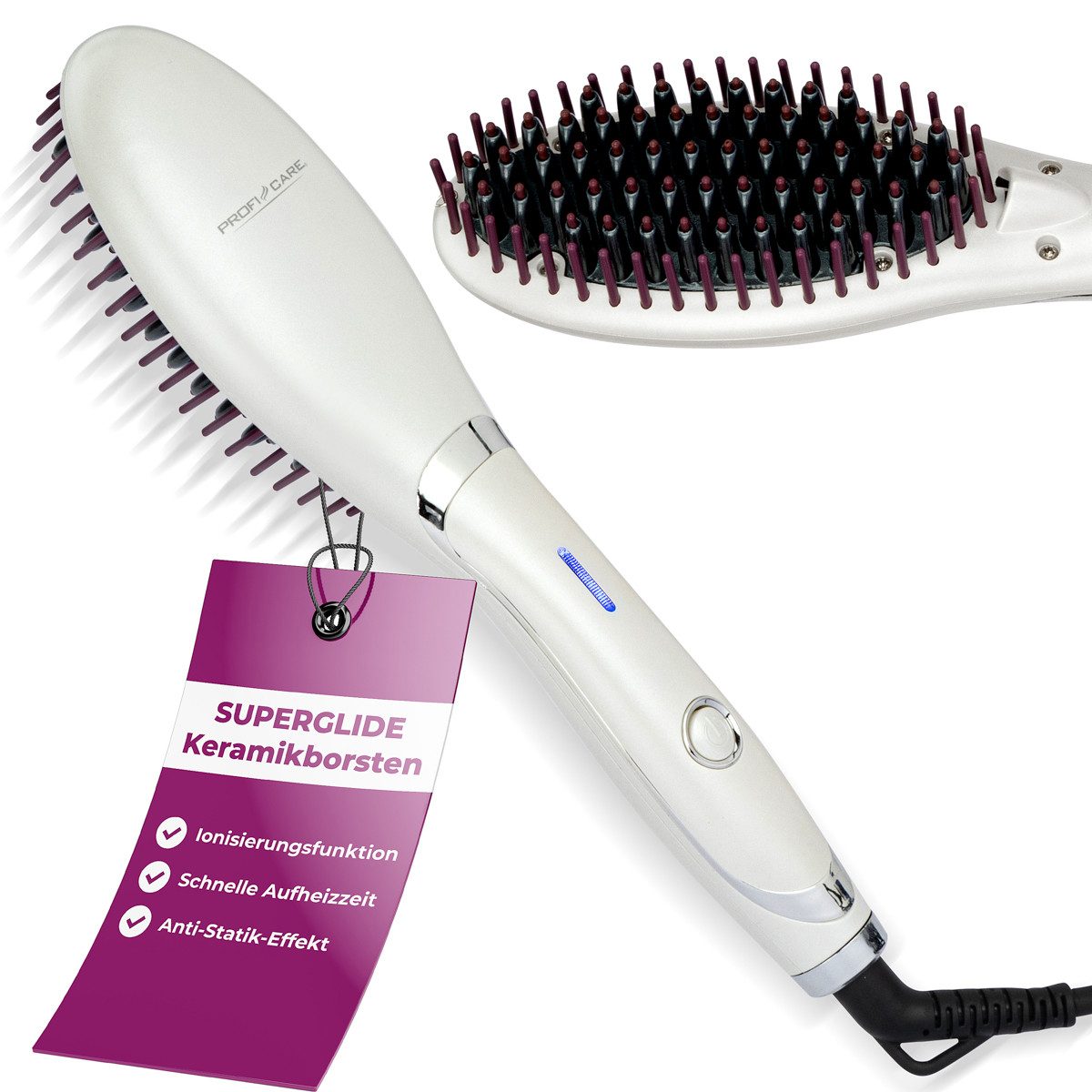 ProfiCare Haarglättbürste PC-GB 3021, „Superglide“-Keramikborsten, kurze Aufheizzeit