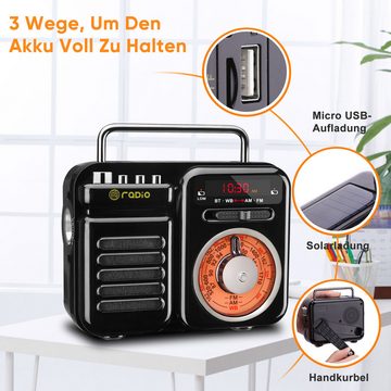 Uniquebella Kurbel-Solarradio mit Bluetooth-Speaker, Notfallradio, 2000mAh Akku Retro-Radio (AM/FM, AUX, TF-Karte, BT, LED-Taschenlampe, Handkurbel-Ladung, Solar-Ladung, SOS-Warnung, Wecker, Vielfältige Energiequellen, Multifunktionen, wasserfest)