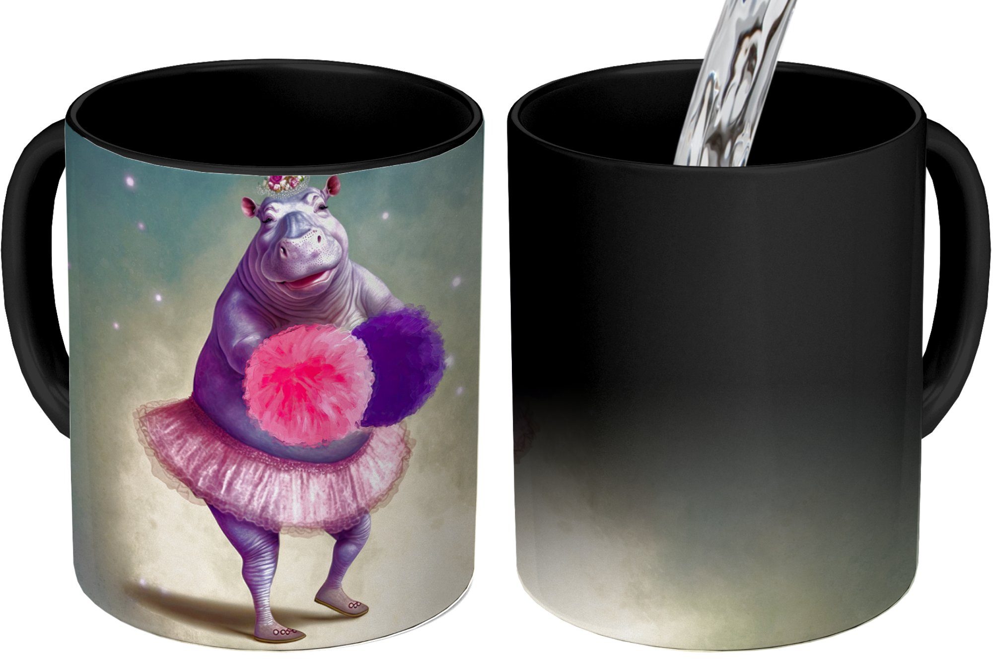- Tasse Kaffeetassen, - Geschenk - Blumen Pompons Porträt - MuchoWow Teetasse, Kinder, - Keramik, Nilpferd Zaubertasse, Farbwechsel, Ballerina