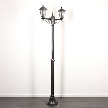 hofstein Außen-Stehlampe Wegeleuchte m. Bewegungsmelder aus Metall/Glas in Schwarz-Silber/Weiß, ohne Leuchtmittel, Höhe max. 200cm, Gartenbeleuchtung IP44, 2x E27, ohne Leuchtmittel