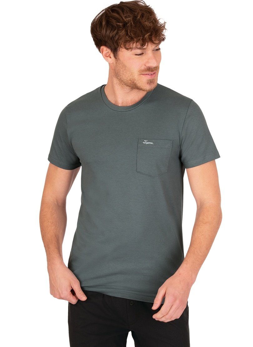 Trigema T-Shirt TRIGEMA T-Shirt aus Biobaumwolle mit Brusttasche oliv-C2C