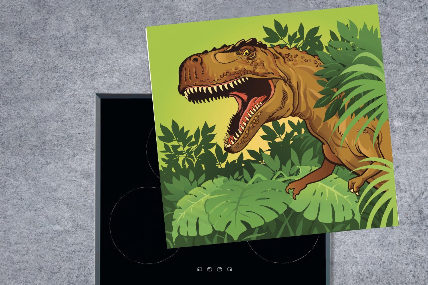 MuchoWow - - - Vinyl, - tlg), Pflanzen Braun cm, Herdblende-/Abdeckplatte - für Ceranfeldabdeckung, 78x78 - küche Illustration Kinder Arbeitsplatte Baby (1 Dinosaurier Junge,