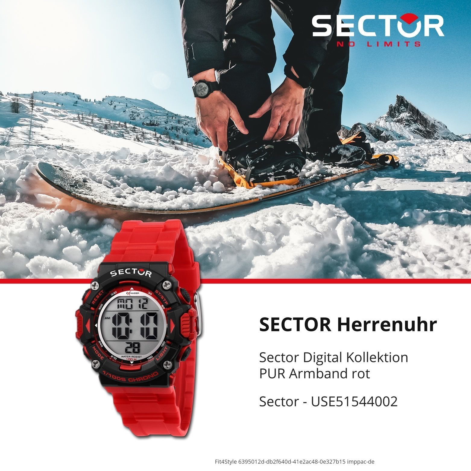 Sector Digitaluhr Sector Herren groß 40,4x45,1mm), rot Digital, (ca. PURarmband Herren eckig, Armbanduhr Armbanduhr extra
