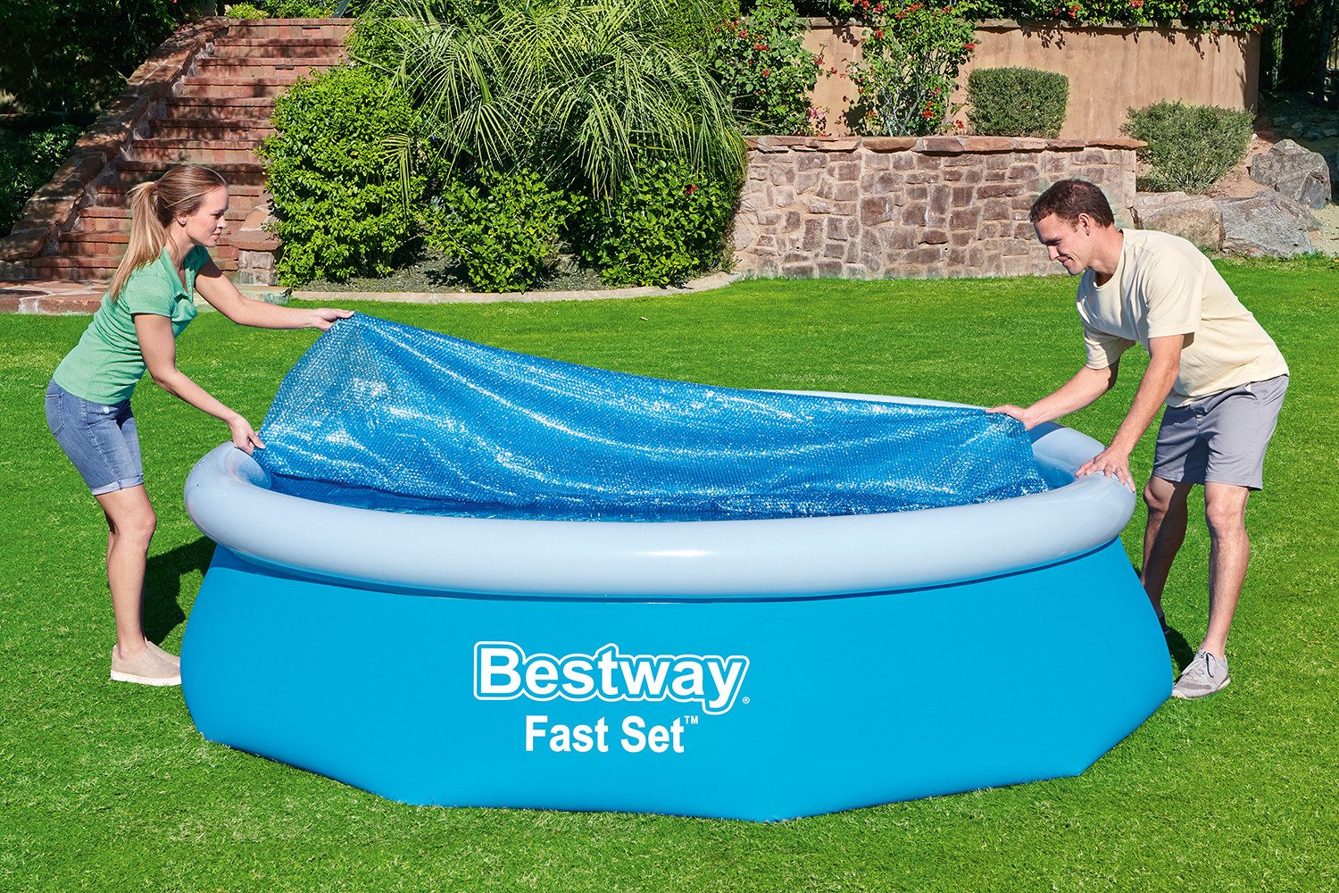 Bestway Solarabdeckplane Ø 289 cm (Packung, 1-St., Zur schnellen Erwärmung des Wassers bei Sonneneinstrahlung), blau, rund