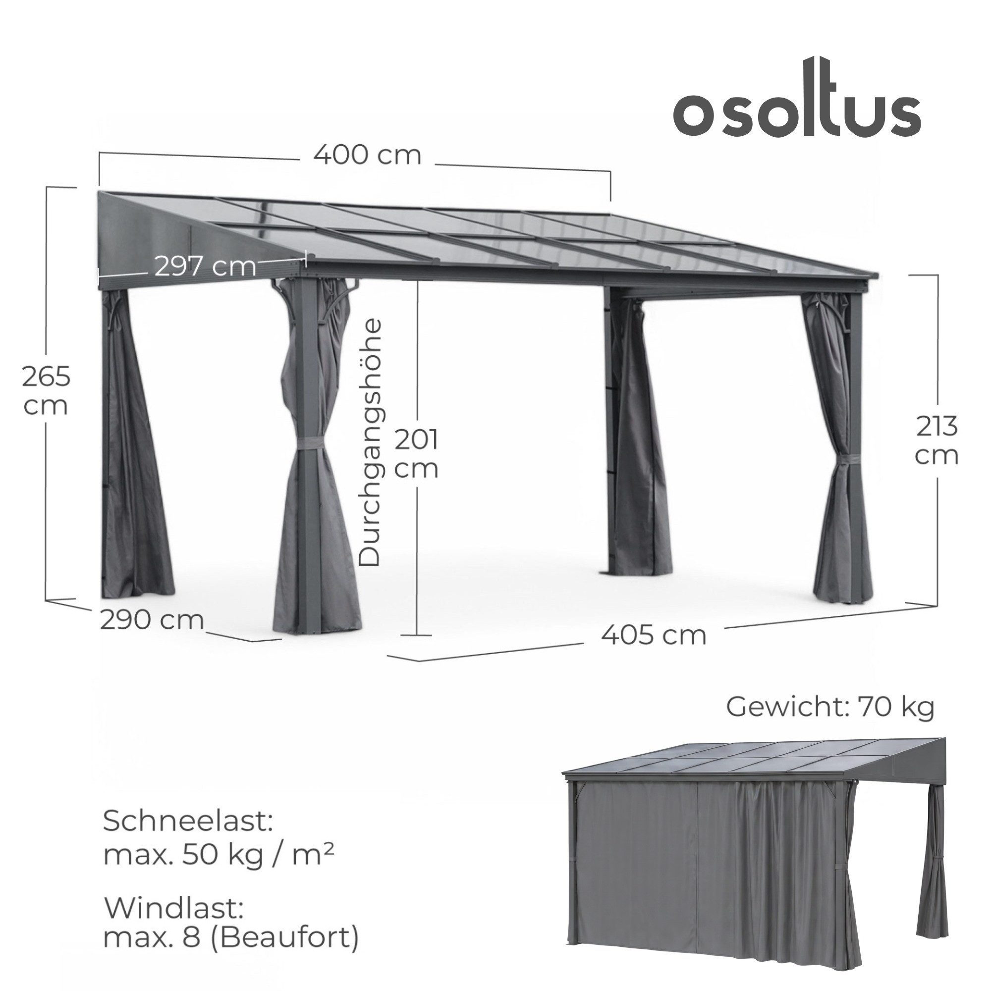 osoltus Terrassendach osoltus Alu Pavillon Terrassendach Terrassenüberdachung Toledo