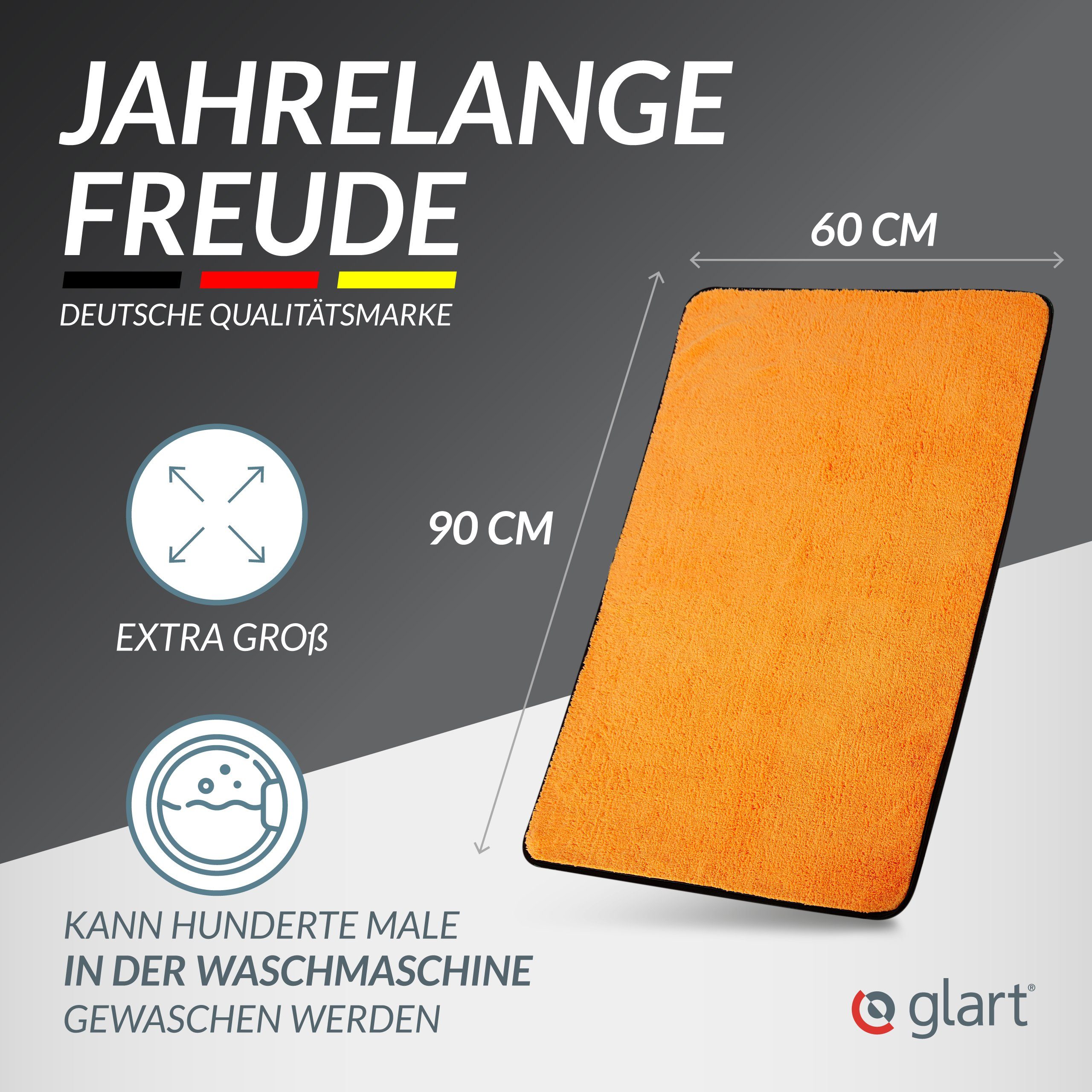 Glart 44WG Auto Trockentuch XXL Microfasertuch Autopflege Poliertuch 60x90cm Mikrofasertuch (70% Polyester, 30% Polyamid, 60x90 cm) – Bild 5 von 5