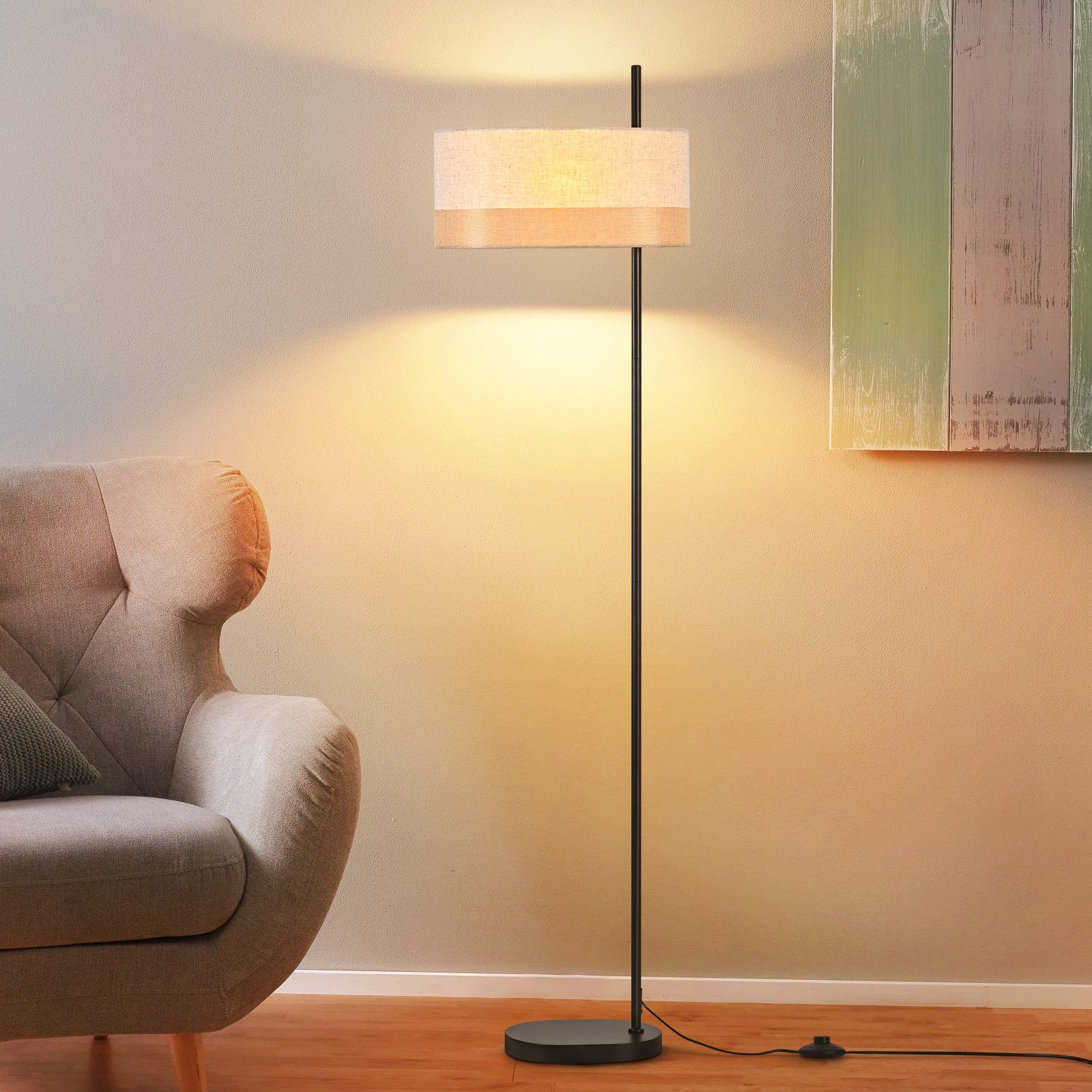 ZMH Stehlampe Wohnzimmer Stehleuchte Vintage - Stoff Standlampe 1/2/3 Flammig Retro