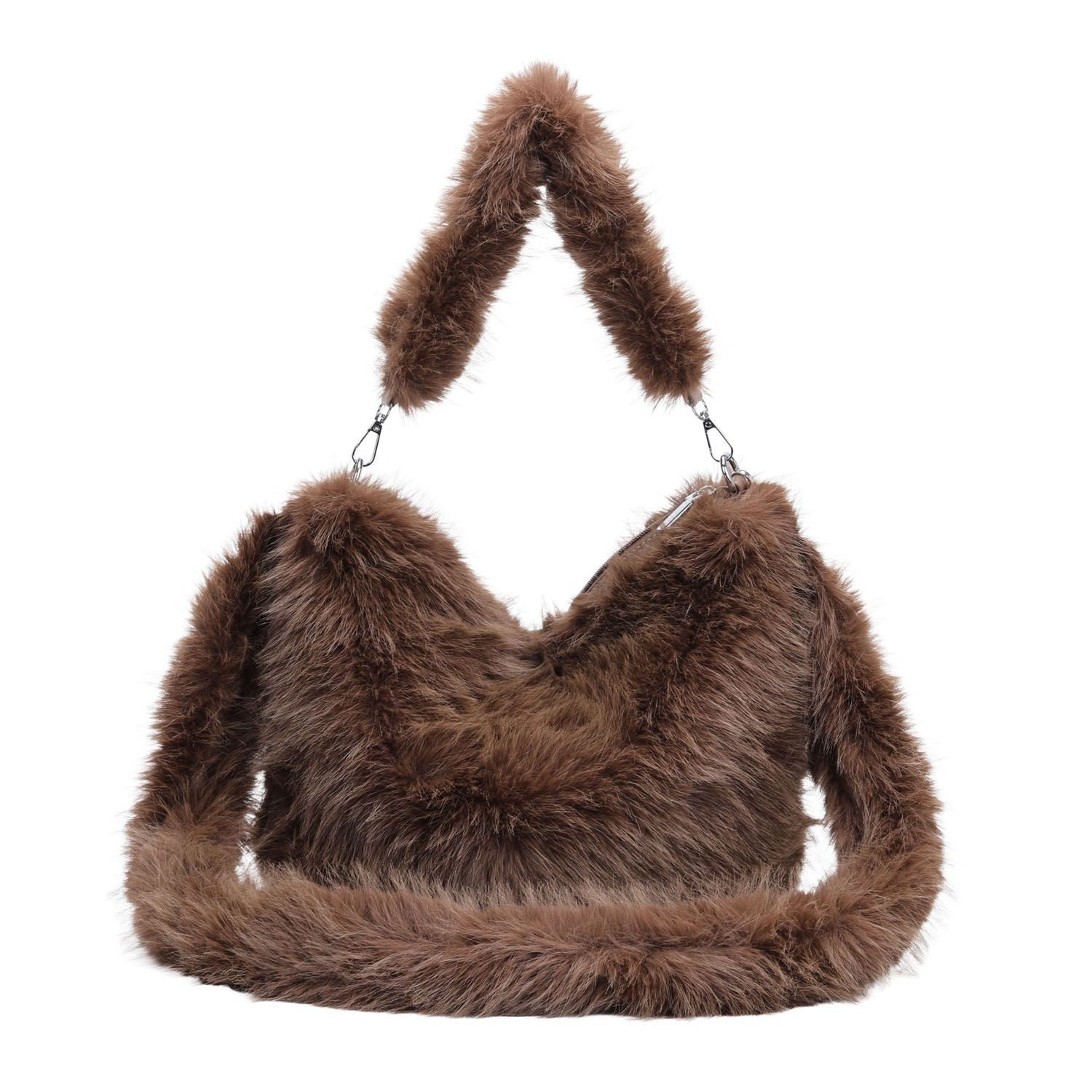 ITALYSHOP24 Schultertasche DAMEN PELZTASCHE Hobo Bag Leopard Print Shopper Felltasche CrossOver, Leo Umhängetasche Teddytasche Kunstpelz Handtasche Plüsch Crossbody
