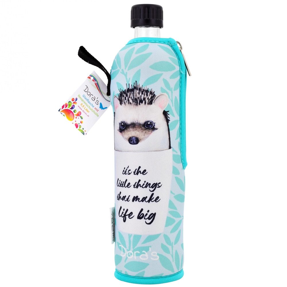 Dora's Trinkflasche Glastrinkflasche 0,5l – inkl. Neoprenhülle – verschiedene Motive, Große Designauswahl - Schraubverschluss + Praktische Trageschlaufe