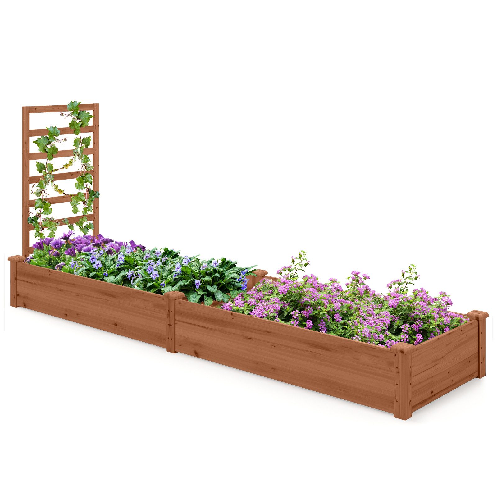 COSTWAY Hochbeet (1 St), Blumenkasten mit Rankgitter, aus Tannenholz, 235x63x102 cm
