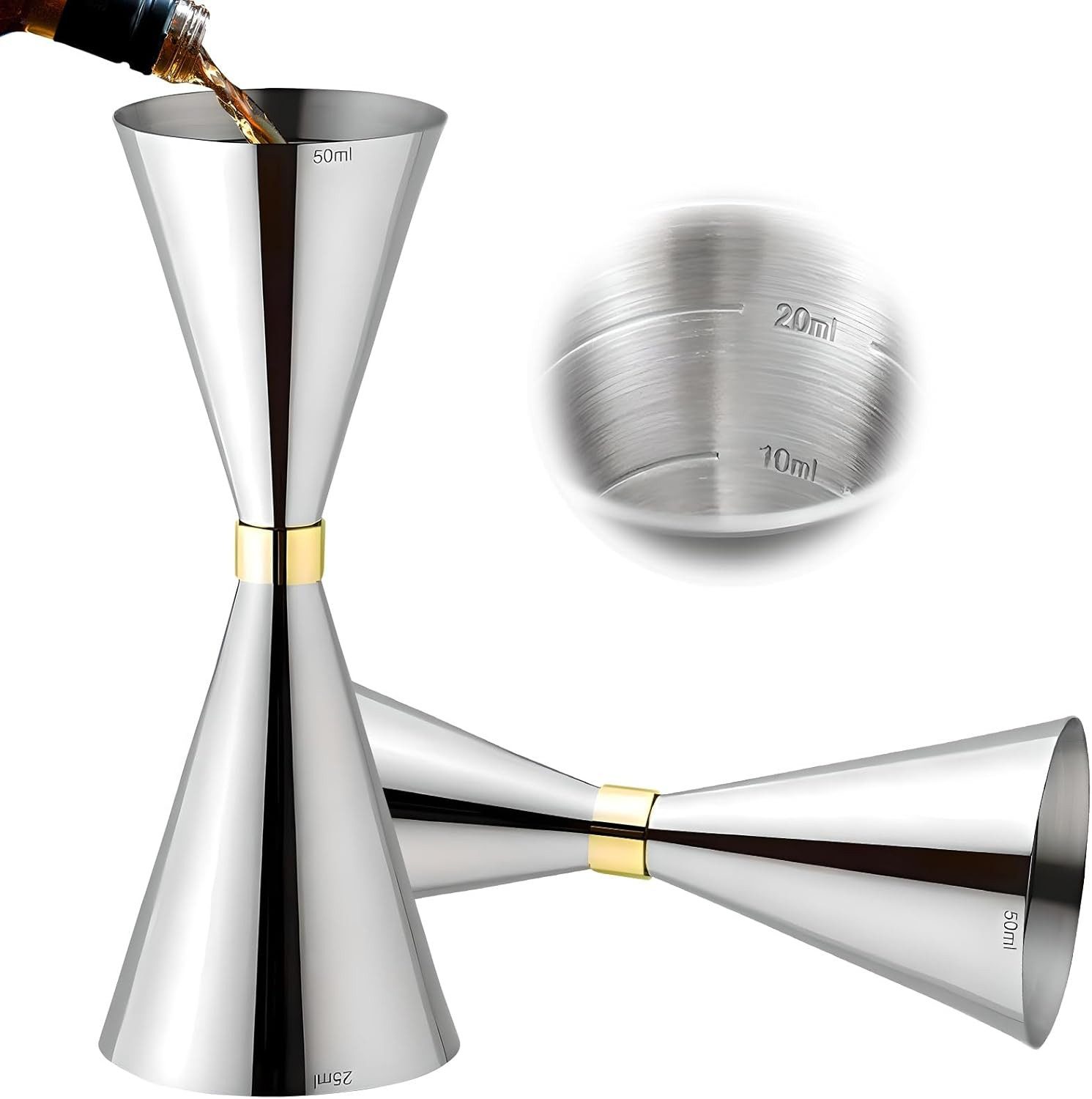 FELIXLEO Cocktail-Set Edelstahl Messbecher Jigger Spirit mit 5-50ml Markierungen, Silber., (1-tlg)