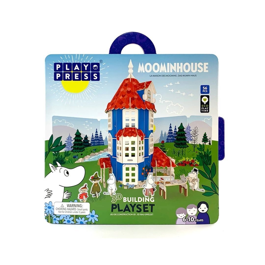 suebidou Puppenhaus Spielset 'Moomins Haus' 3D Konstruktionsset Bauset, nachhaltig, kreativ, aus robustem Playboard