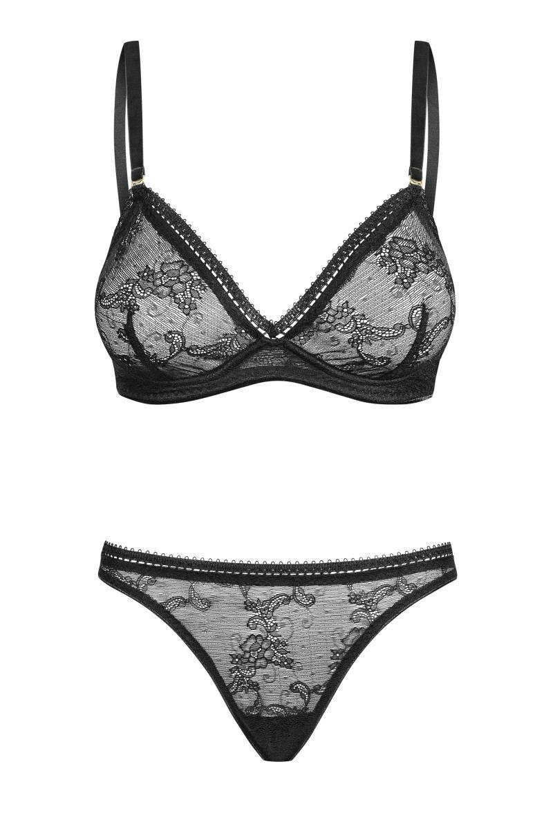 Set: Dekolleté-BH Frauen Dessous Set aus Bügel-BH mit Spitze und String Tanga in schwarz