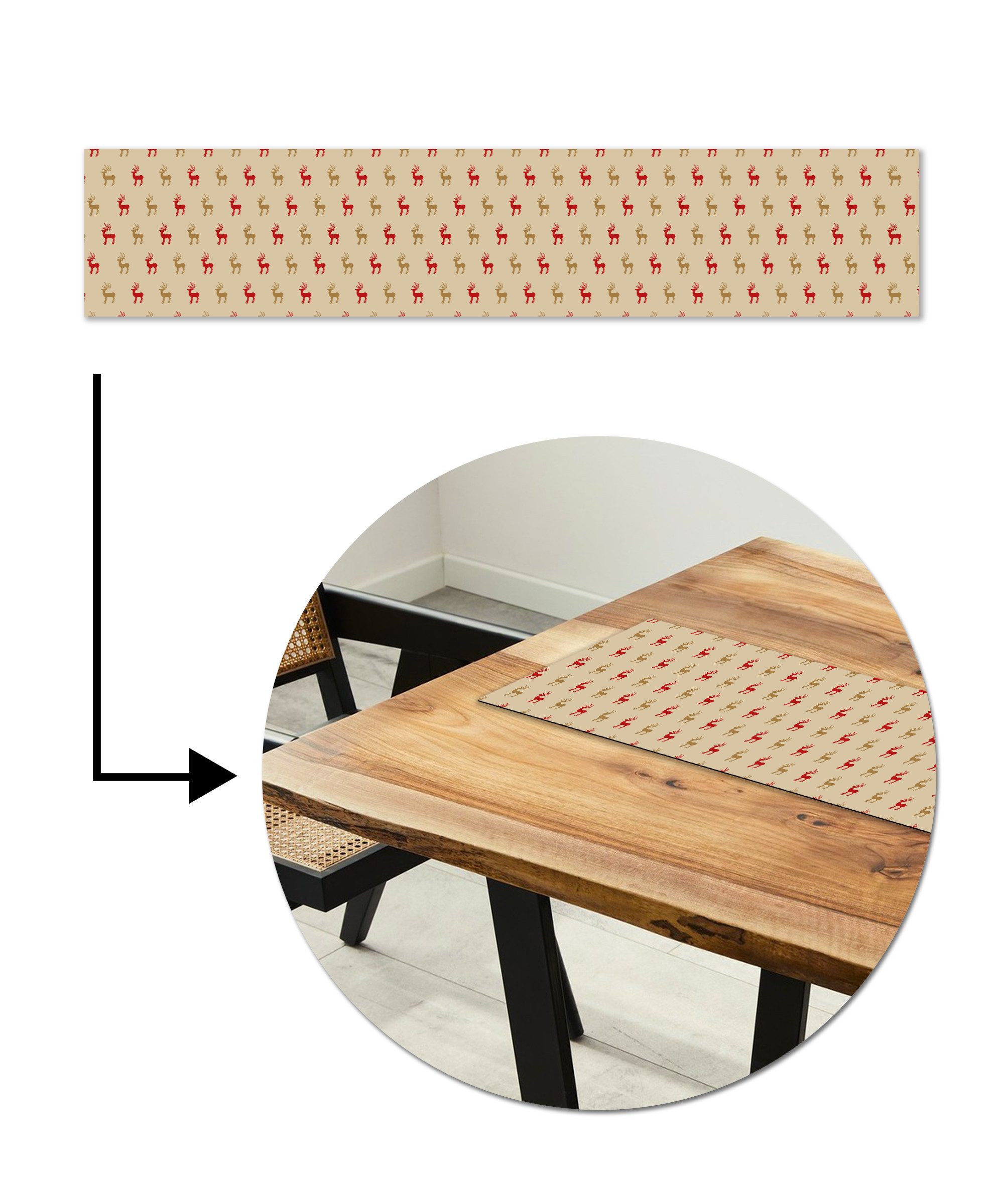 MuchoWow Tischläufer Muster - Hirsche - Beige, Tisch Dekoration für Esszimmer, Wohnzimmer, Pflegeleicht, 150x30 cm