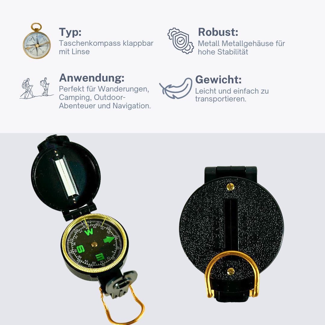 RACEL Kompass Marschkompass Klappbar Linse Taschenkompass Outdoor Navigation, Robuster Kunststoff mit Glaslinse