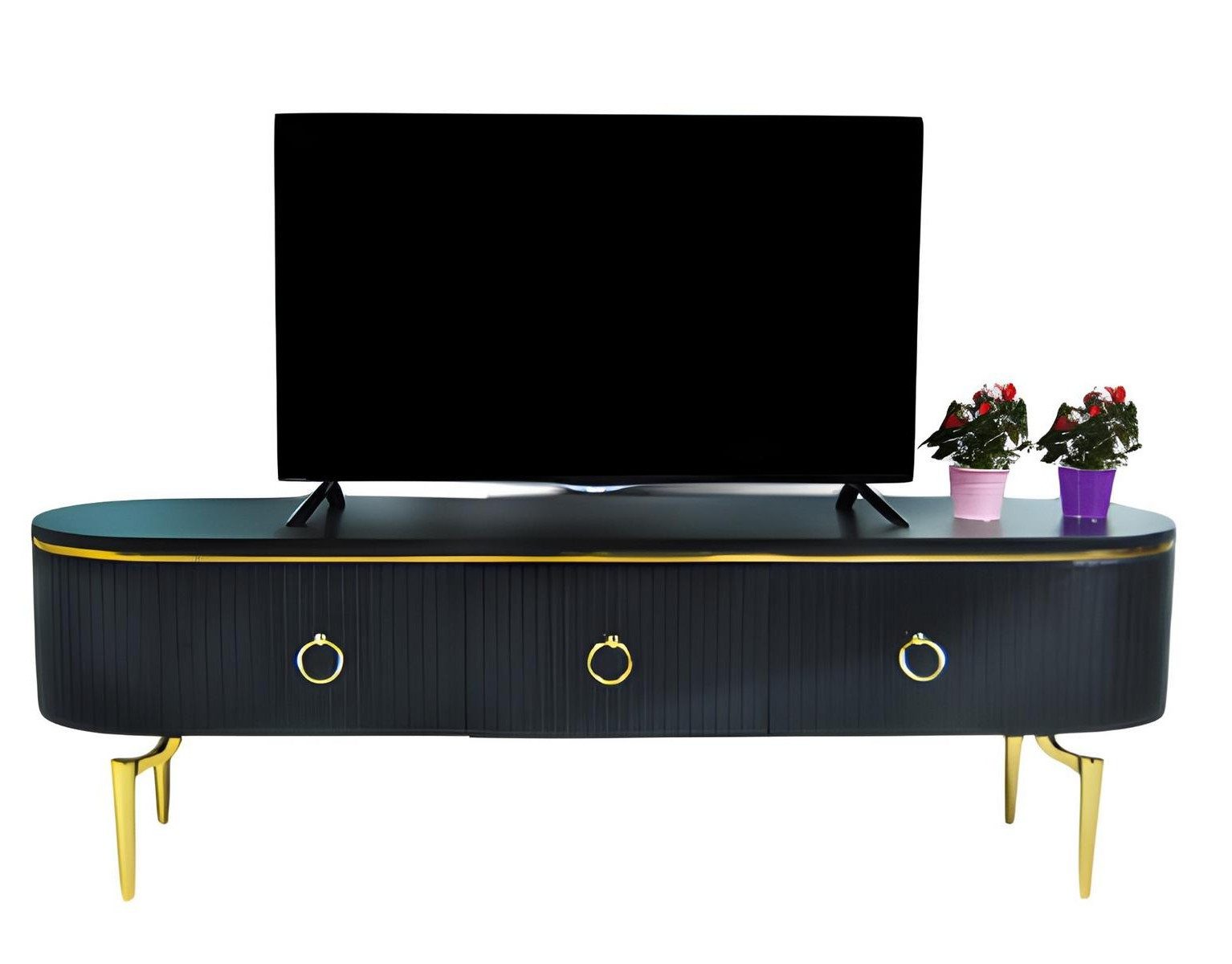 Xlmoebel Lowboard Schwarzes TV-Möbel aus Holz mit eleganten Linien und Schubladen (Lowboard, 1 St., Lowboard 170 cm), Made in Europa