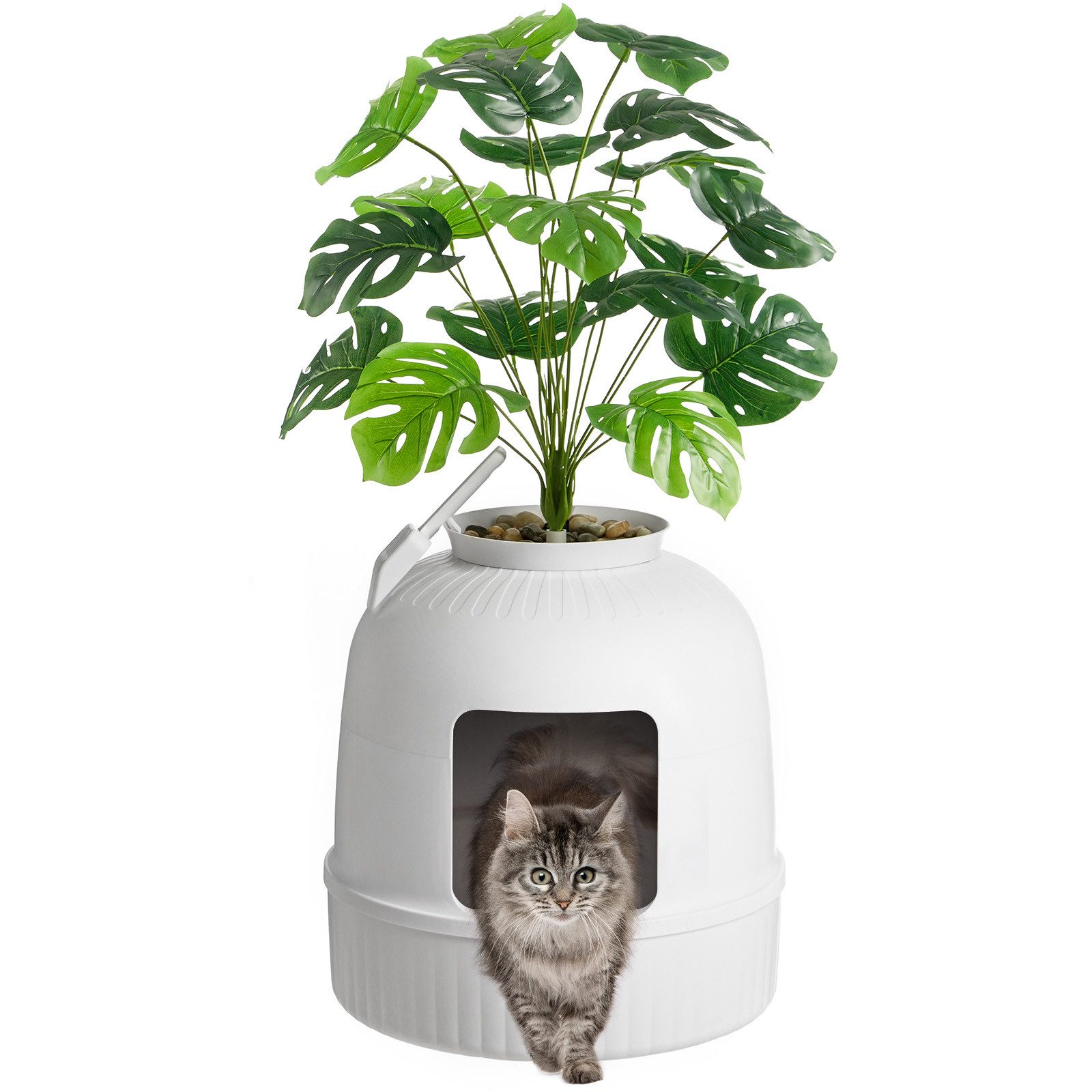 Lifewit Katzenhaus Katzenklo Blumentopf mit Pflanze und Schaufel, Katzentoilette