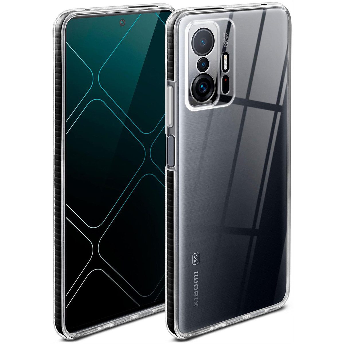 ONEFLOW Handyhülle für Xiaomi 11T Pro Hülle Silikon Cushion Case Schwarz 6,67 Zoll, Schutzhülle Transparent Bumper Back Cover Silikonhülle Durchsichtig