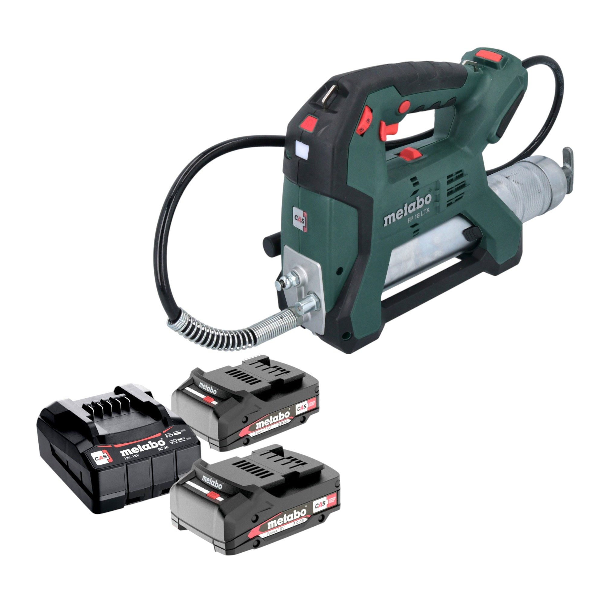 metabo Werkstattpresse FP 18 LTX Akku Fettpresse 18 V 690 bar + 2x Akku 2,0 Ah + Ladegerät