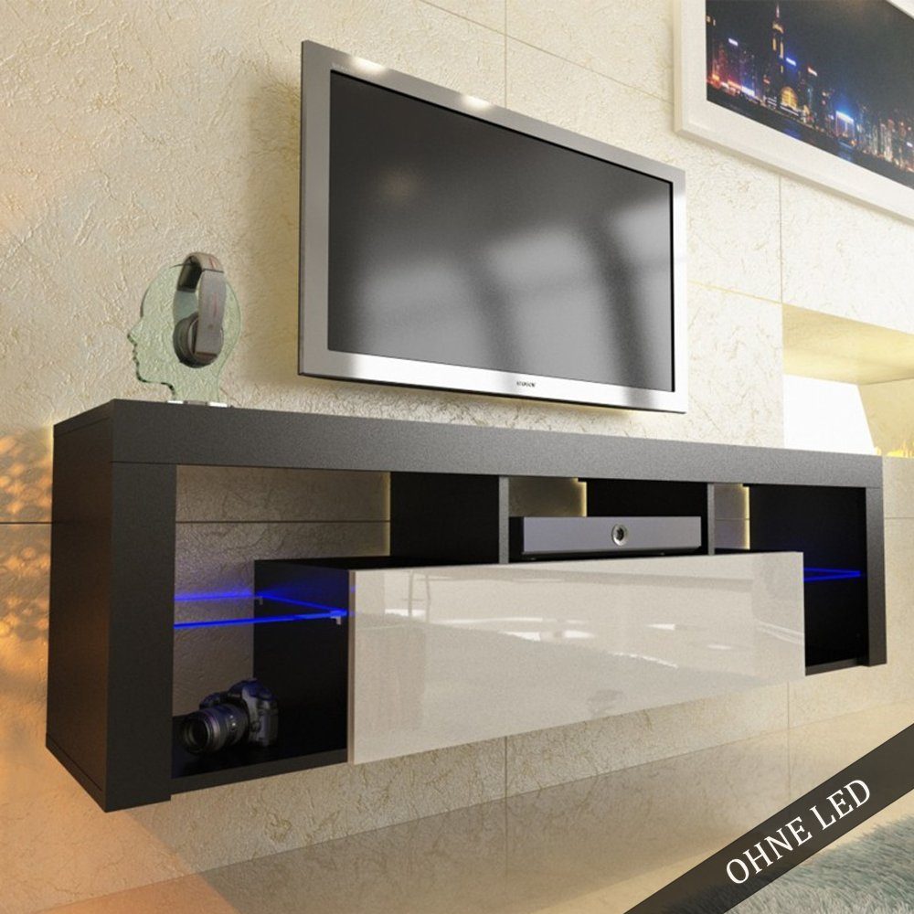160cm Schwarz-Weiß Lowboard LED TV BOARD SCHRANK LOWBOARD TISCH pressiode ohne