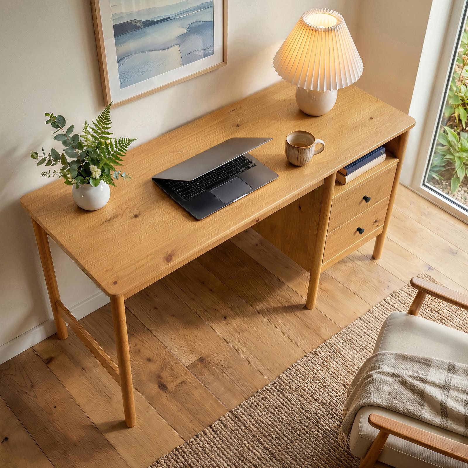 IDIMEX Schreibtisch BOSSA, Homeoffice Tisch aus Massivholz mit 2 Schubladen Eiche Finish