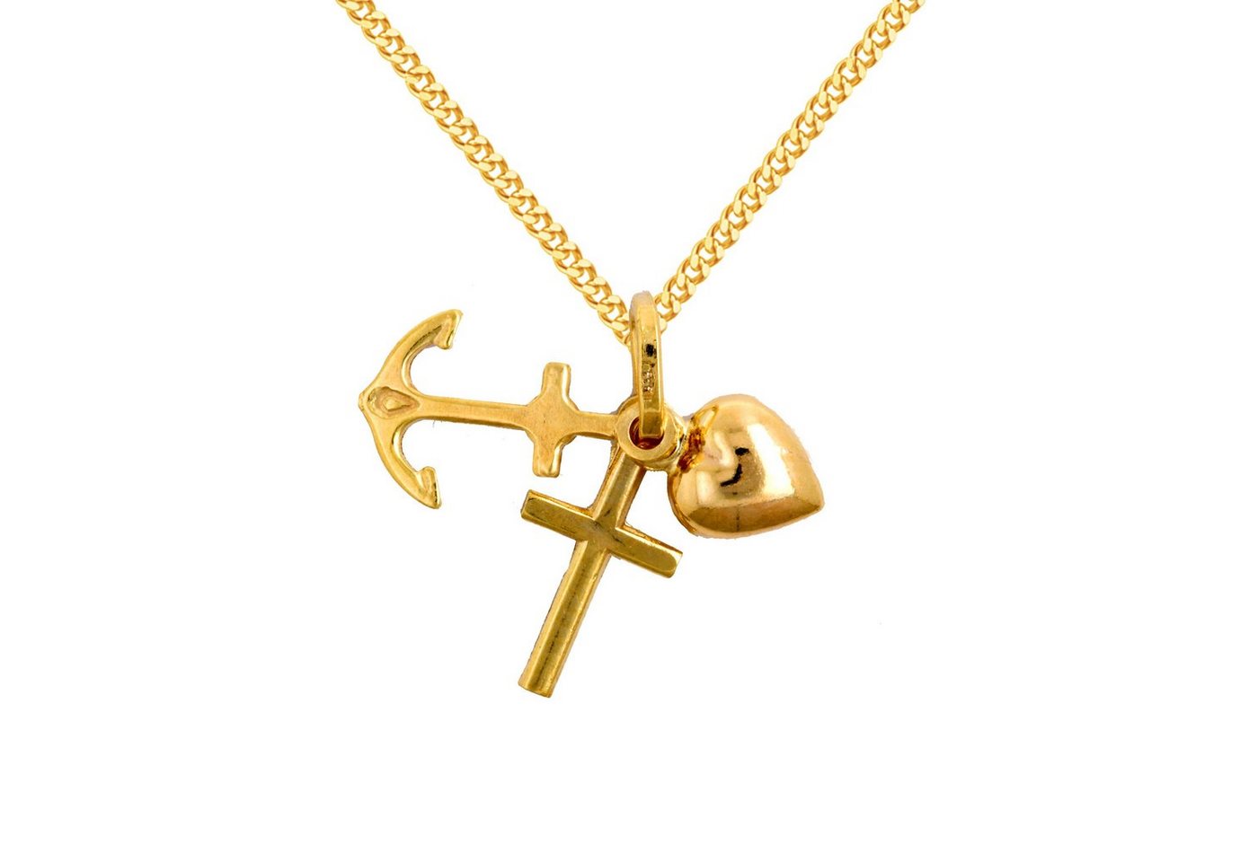 HOPLO Kettenanhänger Anhänger Glaube-Liebe-Hoffnung 333 8K Gold mit massiver Goldkette, Made in Germany