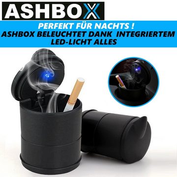 MAVURA Aschenbecher ASHBOX Auto LED Aschenbecher mit Deckel LED-Licht für Getränkehalter, Universal Selbstlöschend Sturmaschenbecher Windaschenbecher [2er Set]