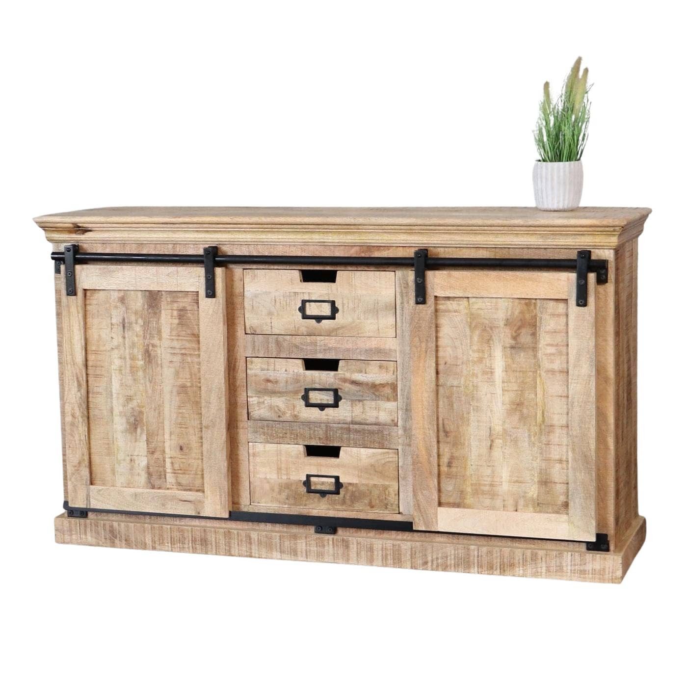 baario Sideboard XXL Sideboard VODICE rustikal, massiv Mangoholz Kommode Landhaus Vintage