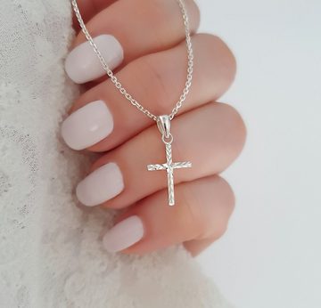 SCHOSCHON Kette mit Anhänger Anhängerkette Kreuz diamantiert Silber 925, Geschenk Mädchen Konfirmation Firmung Kommunion