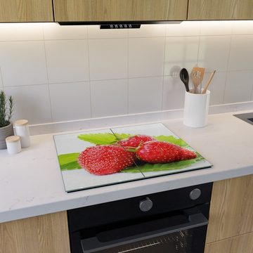 Wallario Herd-Abdeckplatte Frische rote Erdbeeren für die Küche, ESG-Sicherheitsglas, (Glasplatte, 2 tlg., inkl. 5mm Noppen), verschiedene Größen
