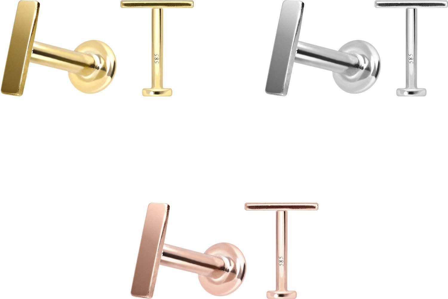 PIERCINGLINE Piercing-Set 14 Karat Gold Labret mit Innengewinde BALKEN (Labrets, 1-tlg)