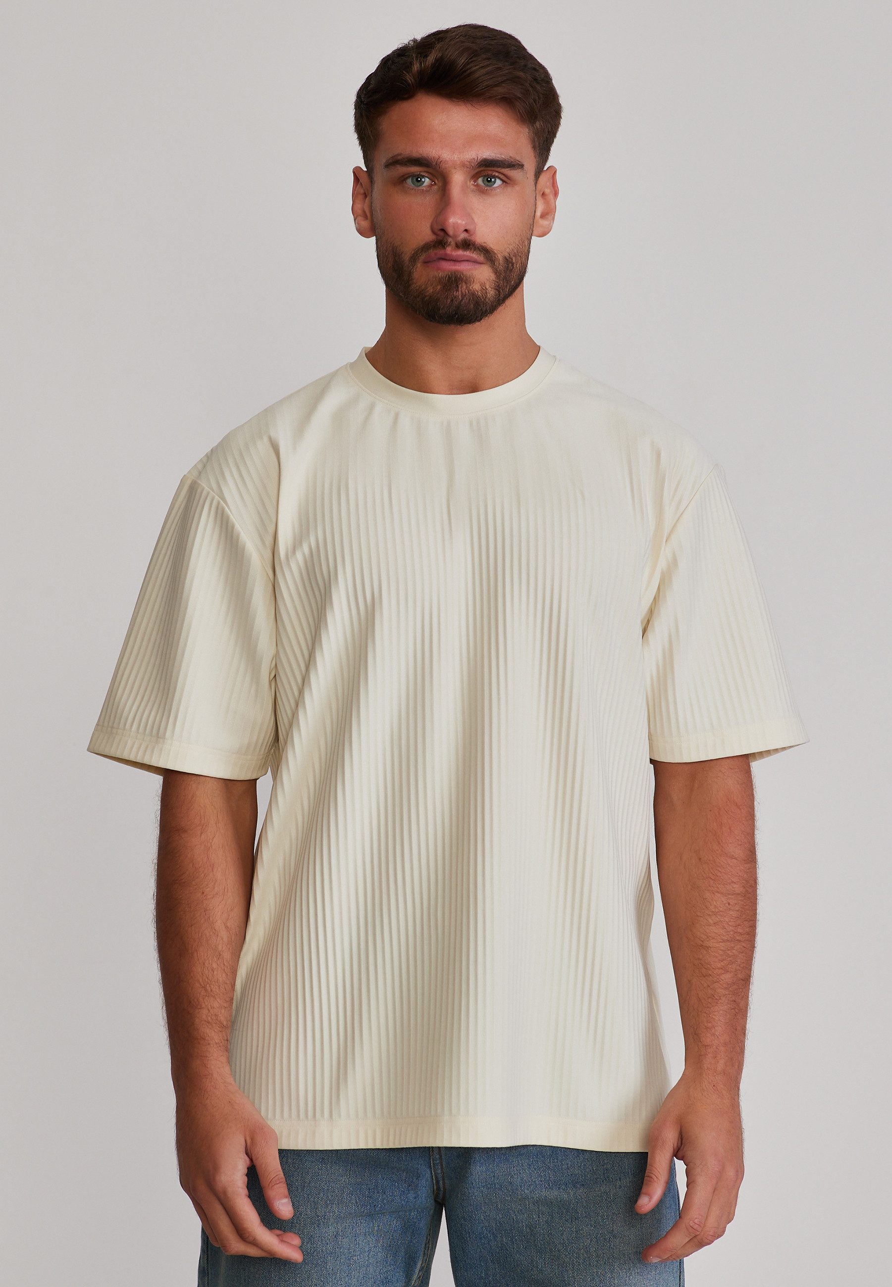 Siksilk T-Shirt SikSilk Herren Ecru Plisse T-Shirt