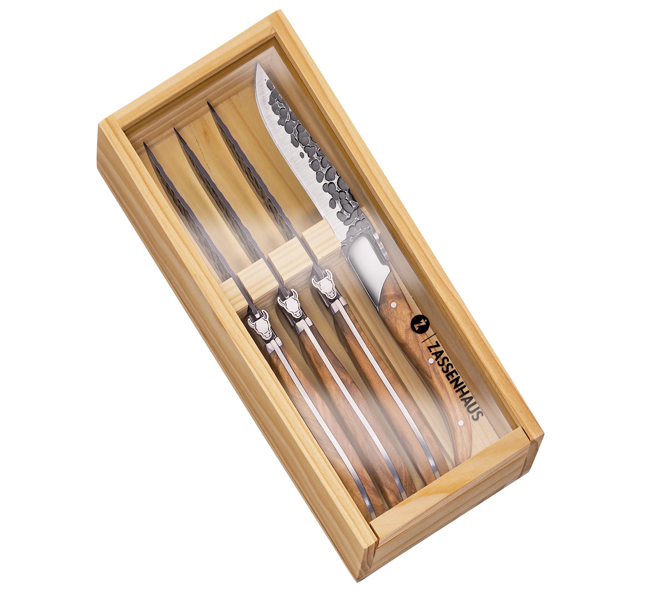 ZASSENHAUS Steakmesser Steakmesser Messer Set 4-tlg in Holz-Geschenkbox ZASSENHAUS BULL