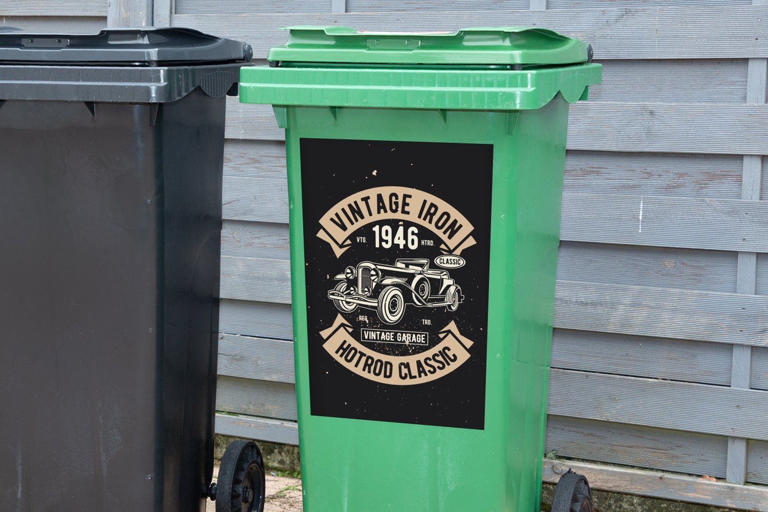 Auto - Container, Vintage Sticker, Mülleimer-aufkleber, - Mancave Wandsticker St), Abfalbehälter Mülltonne, - Schwarz MuchoWow (1