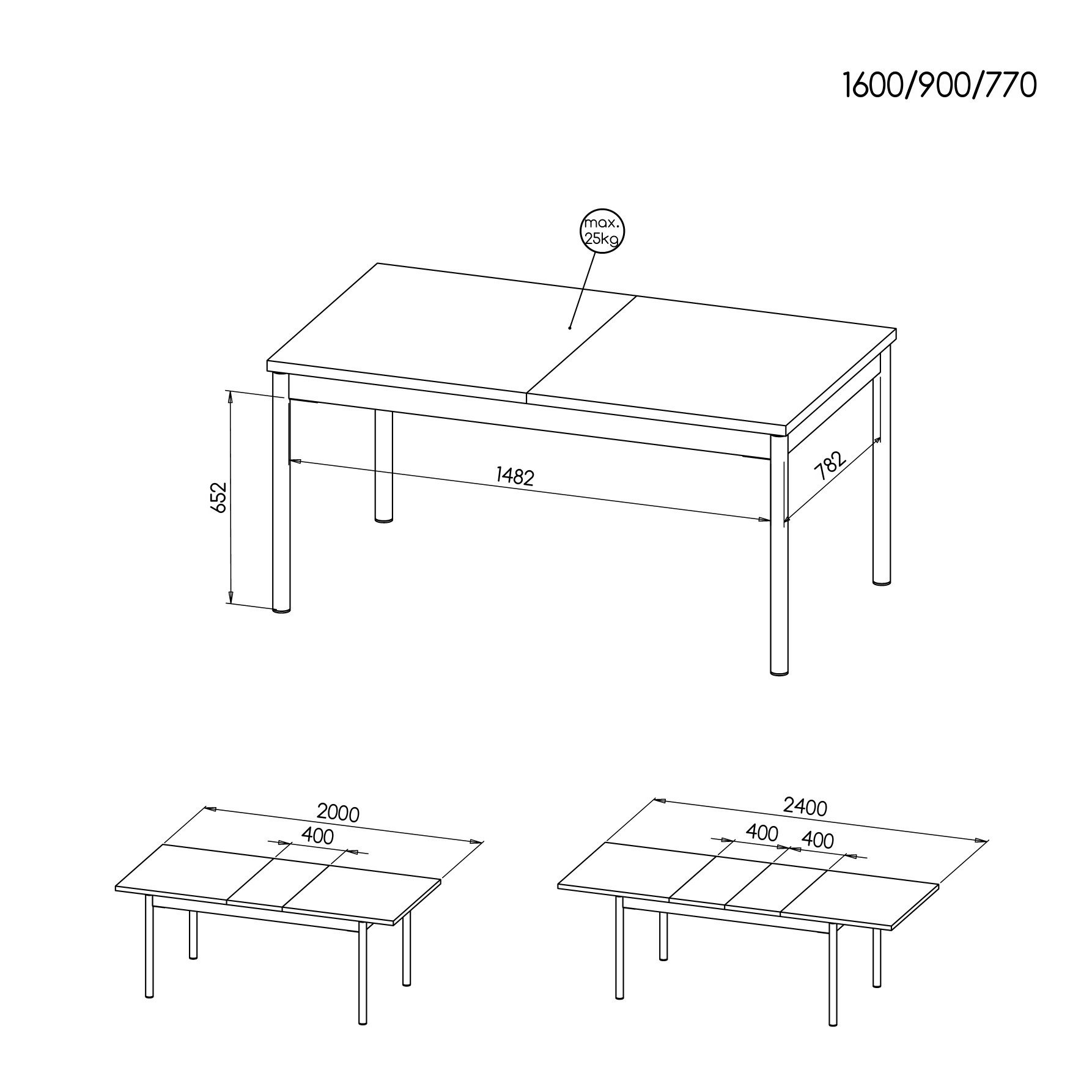 Beautysofa Esstisch PIANO Ausziehbarer Tisch 160/240 cm (im modernen Stil), Höhe: 77 cm