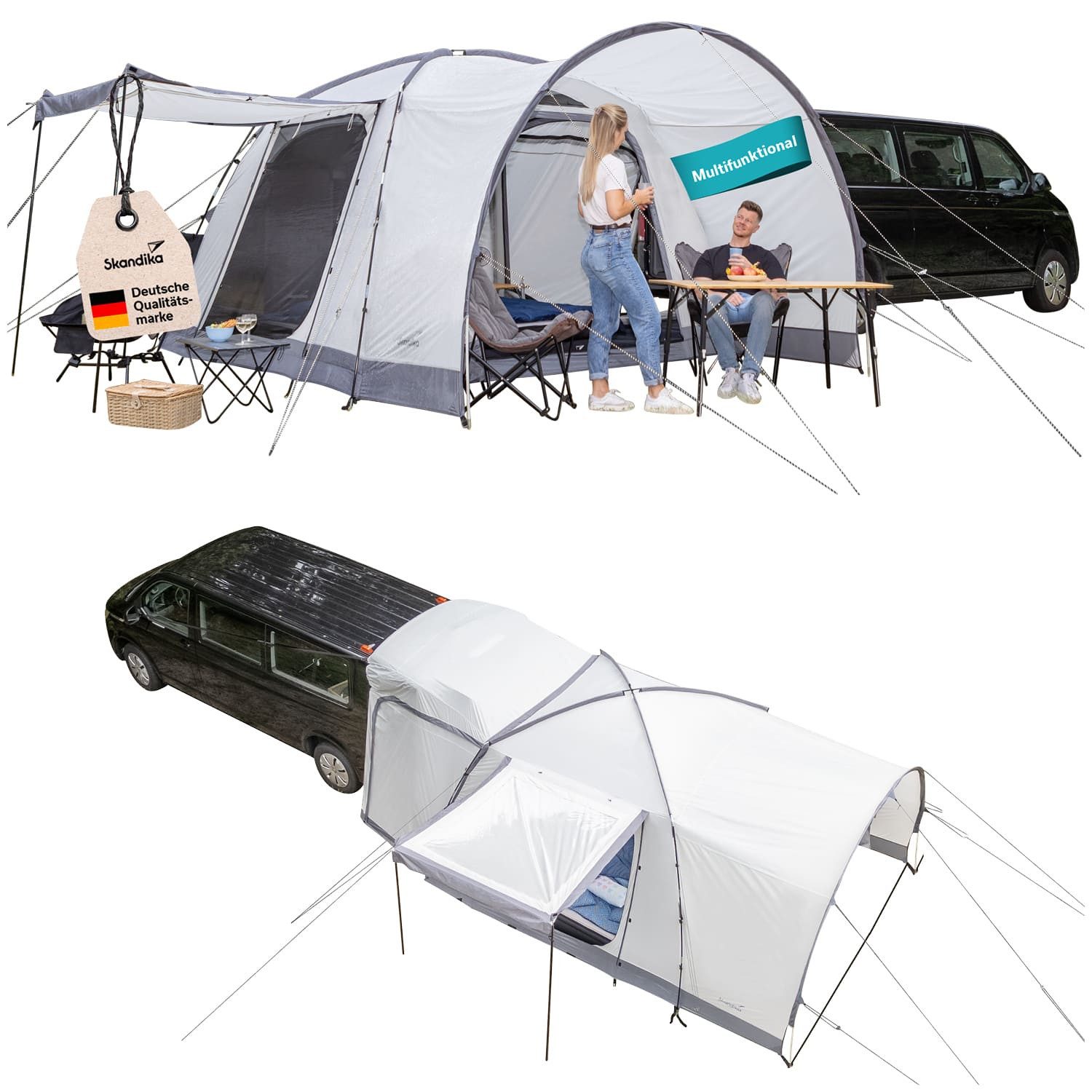 Skandika Kuppelzelt Pitea 4 Flex Protect Bundle mit Van-Schleuse Plus, Moskitonetz, Personen: 4 (Campingzelt für 4 Personen, Organizer-Taschen, Kabeldurchführung), eingenähter Zeltboden, UPF 50+, Wassersäule 5000 mm