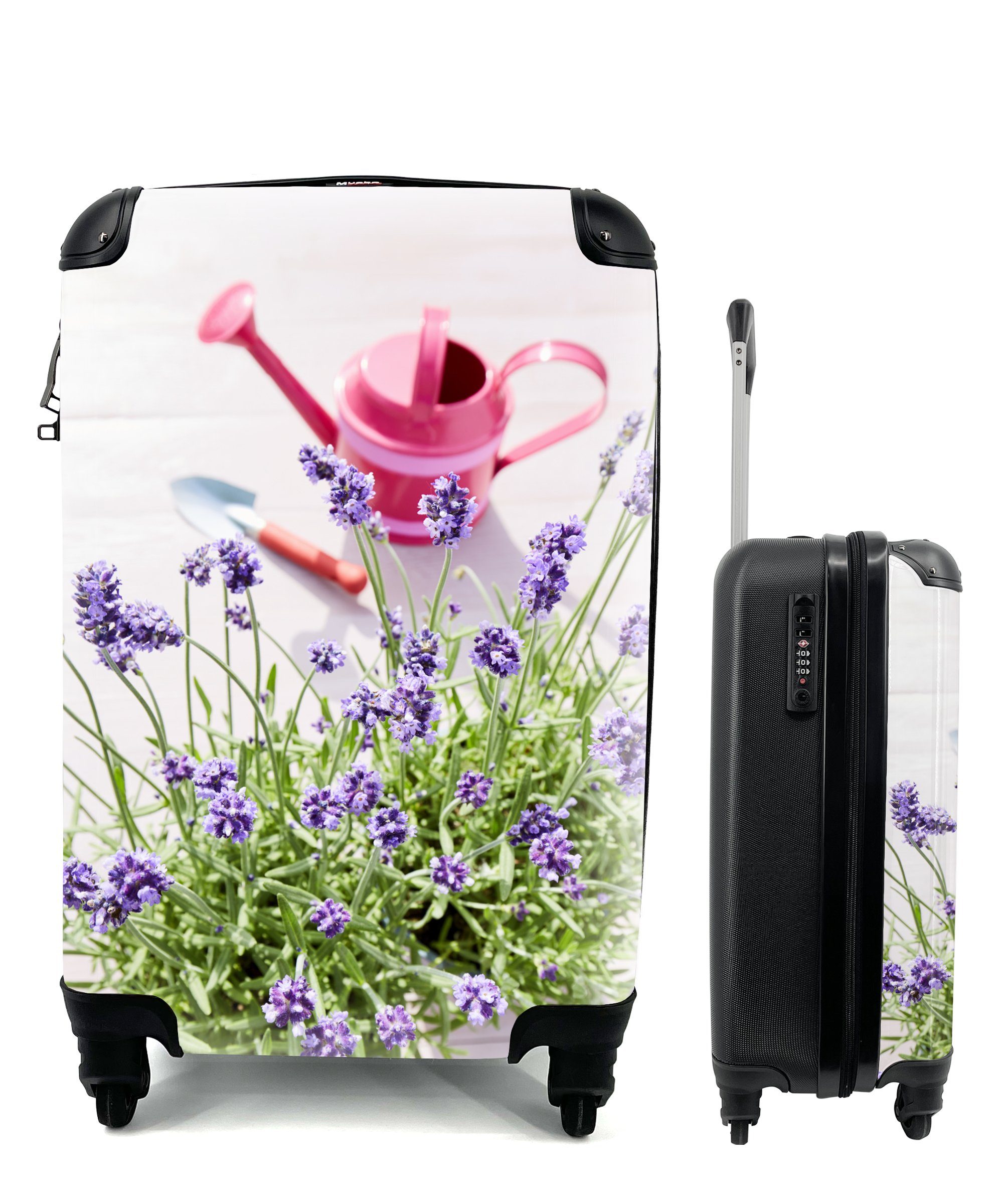 MuchoWow Handgepäckkoffer Gießkanne - Blumen - Lavendel, 4 Rollen, Reisetasche mit rollen, Handgepäck für Ferien, Trolley, Reisekoffer